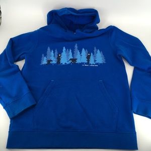 LL BEAN Blue Bears woods forest pullover YOUTH hoodie LARGE 14/16
